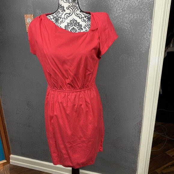 GAP Salmon Pink Tencel Cotton Dress – Asymmetric Neckline, Pockets, Size 6 - Picture 2 of 9